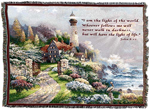 Pure Country Weavers Coastal Splendor Blanket XL by James Lee - I Am The Light of The World - Scriptures - John 8:12 - Religious Gift Tapestry Throw Woven from Cotton - Made in the USA (82x62) - size: 82" x 62"