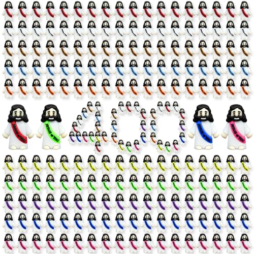 400 Pack Little Jesus Figures Easter Mini Rubber Toys to Hide and Seek, Pocket Jesus Love You Miniatures Religious Party Favors Baptism Gifts Sunday School Easter Egg Stuffers (400) - color: 10-color *400