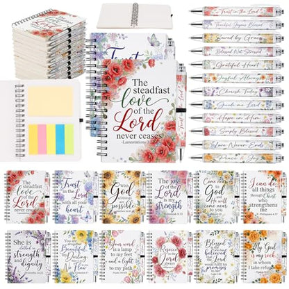 Sprial Notebooks with Pens Bulk, 48 Pack, 5.5 x 4.7 Inch, Prayer - color: Flower