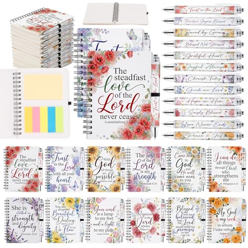 Sprial Notebooks with Pens Bulk, 48 Pack, 5.5 x 4.7 Inch, Prayer - color: Flower