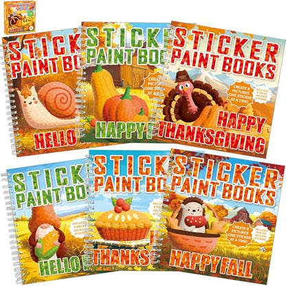 6PCS Thanksgiving Paint by Sticker Books Crafts for Fall Sticker by Number Books Activity Book for Sticker Puzzle Book Craft Art Gift with Turkey Pumpkin 48 Pictures - style: Fall Thanksgiving