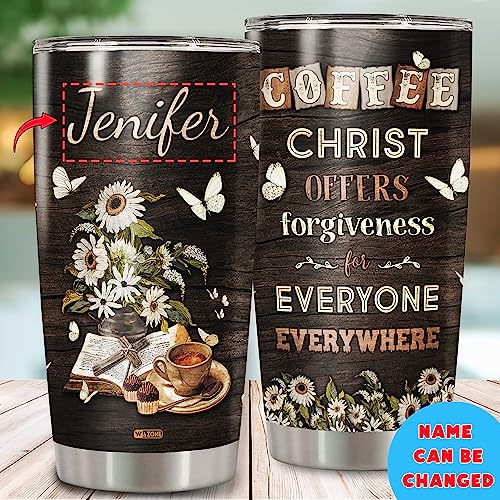 WAZONE Personalized Jesus And 20oz 30oz Tumbler Customized Name Insulated Drinking Cup Vacuum Travel Mug Stainless Steel Gift Birthday Christmas for Women Men Dad Mom Friends - color: Coffee