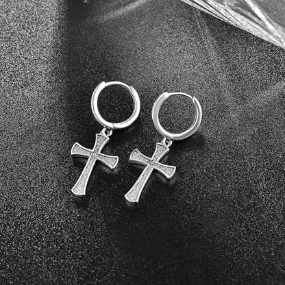 Cross Earrings 925 Sterling Silver Cross Dangle Earrings Christianity Jewelry Gift for Men Women - style: Cross-Silver