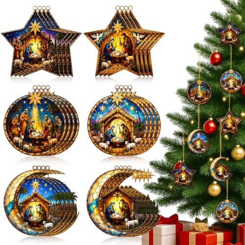 Halloscume 24 Pcs Christmas Nativity Scene Ornaments Bulk Star, Moon, Round - style: Crescent Style