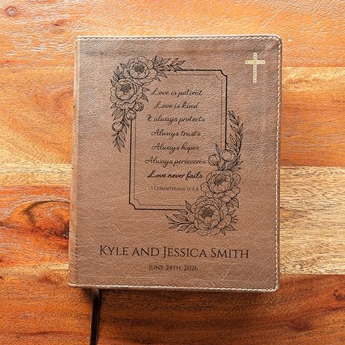 Farm and Posh Personalized Wedding & Anniversary Bible – Custom NIV Family Bible with Names & Date, Song of Solomon Verse – New International Version (Floral Love is Patient)