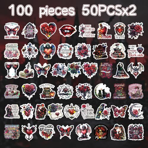 100 Pcs Dark Romance Stickers Gothic Bookish Decals - style: Dark Romance