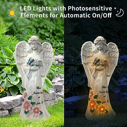 Solar Angel Garden Statue, 11", Outdoor Resin Figurine
