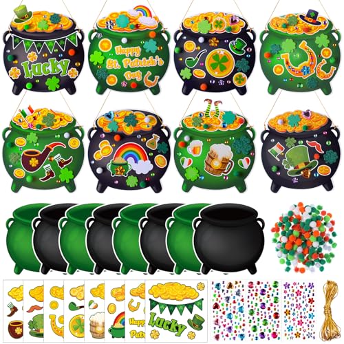 Funrous 48 Sets Crafts Kit Paper Crafts DIY Make Your Own Hanging Ornaments with Pompoms Diamond Stickers for Holiday Classroom Activities Party Favors, St. Patrick's Jar - style: St. Patrick's Jar