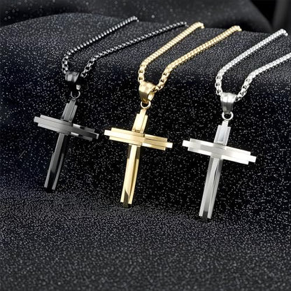 Car Rear View Mirror Polished Cross Pendant Crucifix Necklace - color: Black