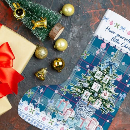 Blue Plaid Chinoiserie Christmas Mahjong Stockings 16 Inch - color: Christmas14