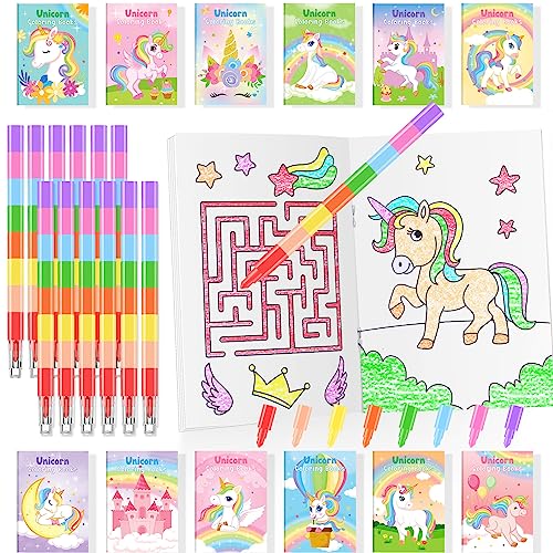 BenLouis 24 Unicorn Mini Coloring Books with 24 Crayons for Kids Bulk - style: Unicorn
