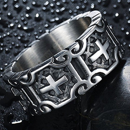 Jude Jewelers 9mm Retro Vintage Stainless Steel Cross Band Style Biker Ring