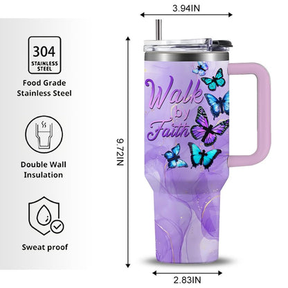 Butterfly 40oz Tumbler with Handle and Straw Lid Stainless Steel Insulated Coffee Travel Mug Cup Keeps Drinks Cold & Hot, Mothers Day Christian Birthday Gifts for Butterfly Women - color: Christian/Butterfly