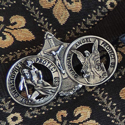 Saint Christopher and Guardian Angel Visor Clip, Christian Car Accessory for New Drivers, 3 Inches, by Cathedral Art