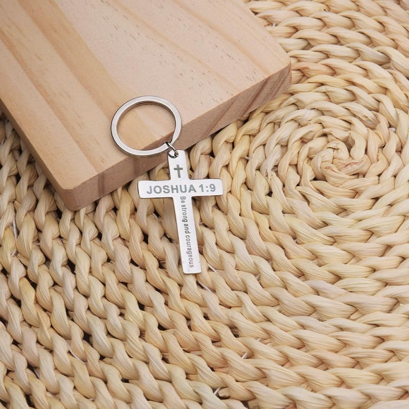 YALLNASL Christian Christmas Birthday Gifts for Daughter Son Inspirational Gifts for Women Men Christian Cross Keychains - color: Joshua 1:9