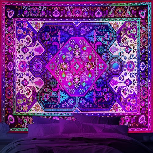 Apdidl Blackligt Boho Tapestry for Bedroom, Mandala Hippie Wall Tapestries - color: Blacklight Boho tapestry, size: 60"L x 51"W