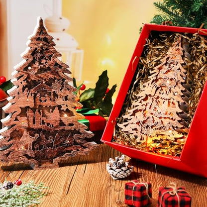 Honoson 2 Pieces Christmas Nativity Scene Wooden Tree Table Decoration