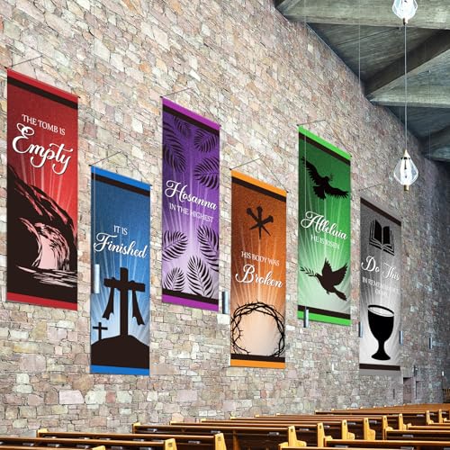 Tegeme 6 Pcs Easter Church Banners for Sanctuary, Literal and Rod - style: Literal and Rod