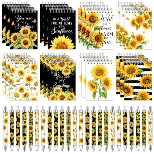 Sprial Notebooks with Pens Bulk, 48 Pack, 5.5 x 4.7 Inch, Yellow - color: Sunflower Sunshine Motivational