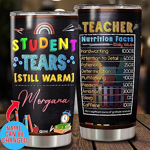 WAZONE Personalized Student Tears Insulated Tumbler Customized Name Travel Mug 20oz 30oz Gift A Great Teacher Appreciation Gifts End Of Year For Teachers From Students On Back To School Day - color: Teacher