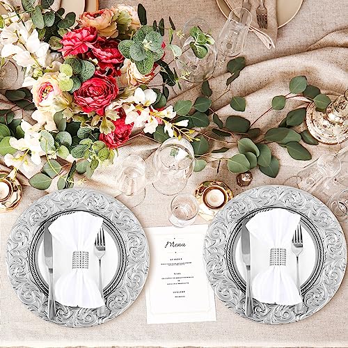Uiifan 50 Pcs Silver Charger Plates Bulk 13'' Antique Plastic Chargers - color: Silver