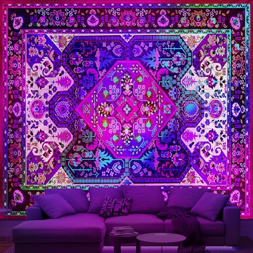 Apdidl Blackligt Boho Tapestry for Bedroom, Mandala Hippie Wall Tapestries - color: Blacklight Boho tapestry, size: 60"L x 51"W
