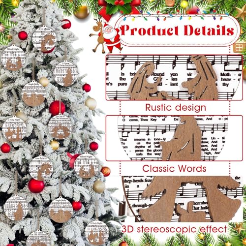 Shellwei 24 Pcs Christmas Ornament Bulk Wooden Nativity Scene Music Sheet - style: Stylish