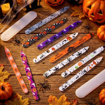 10 Pcs Halloween Glass Nail Files Gifts with Case Halloween Gifts Bulk - style: Ghost