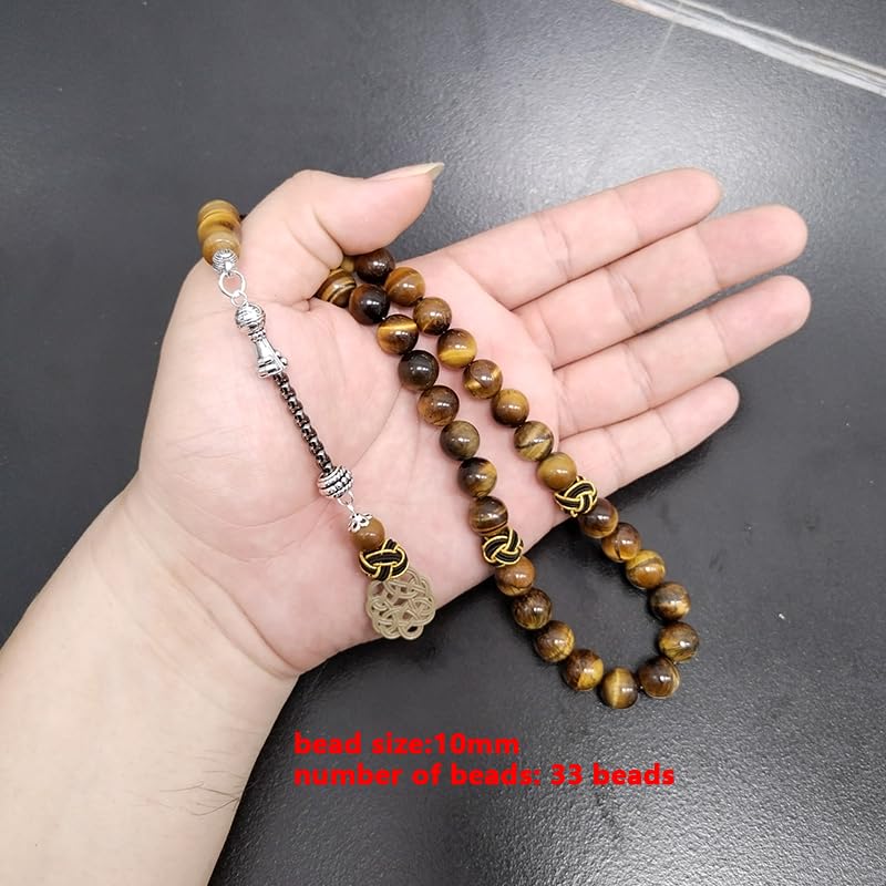 albasha Tasbih Natural Tiger eye stone With Tabizon handmade Muslim rosary bead Misbaha beads Islamic gift - size: 8mm x 33beads