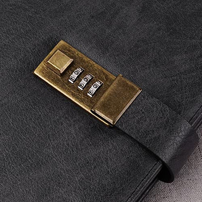 WEMATE Diary with Lock, A5 PU Leather Journal with Lock 240 Pages Black - color: Black