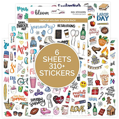 bloom daily planners Holiday Seasonal Planner Sticker Sheets - Vintage Seasonal Sticker Pack - Removable & Repositionable - Over 310 Stickers Per Pack!