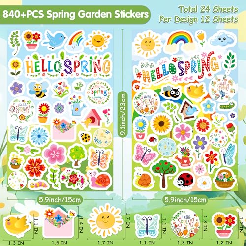 LINAYE 24 Sheets Spring Stickers for Kids, 840 PCS Spring Decorative Stickers Crafts Party Favors Supplies for Kids Classroom - style: Spring 24 Sheets