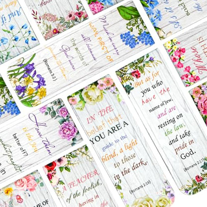 VANRA 48 Pieces Bible Verse Magnetic Bookmarks with Full Scripture (Floral) - style: Floral