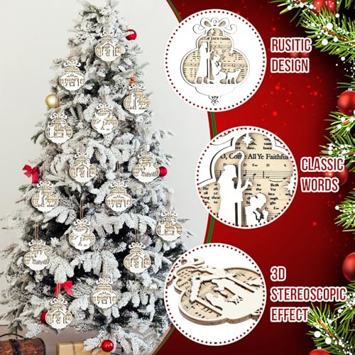 Shellwei 24 Pcs Christmas Wooden Nativity Ornaments Set Bulk Gift - style: Charming