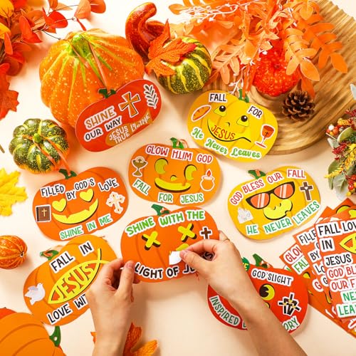 Frienda 48 Set Thanksgiving Pumpkin Craft Kit Christian Fall Jesus Cross - style: Pumpkin