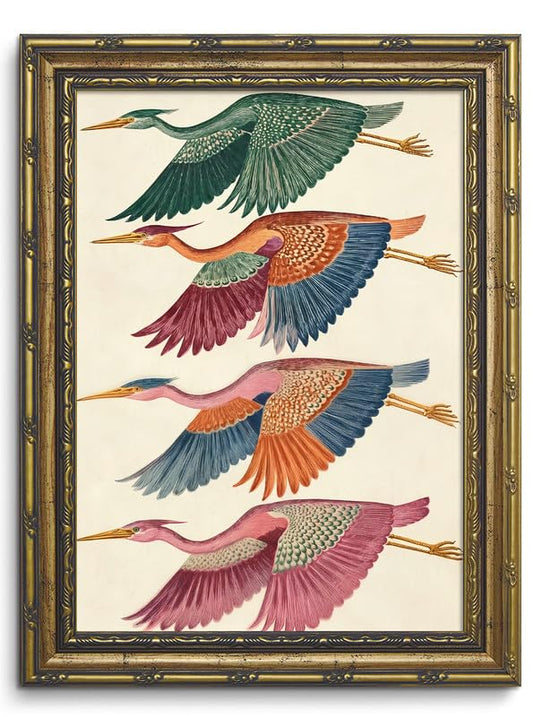 Colorful Birds in Flight Wall Art Vintage Flying Heron Pictures Wall Decor - color: Heron Crane, size: 12x16in