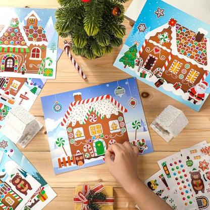 Frienda 96 Pcs Christmas Gingerbread House Stickers Crafts Kits Bulk Winter - style: Gingerbread House