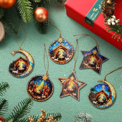 Halloscume 24 Pcs Christmas Nativity Scene Ornaments Bulk Star, Moon, Round - style: Crescent Style