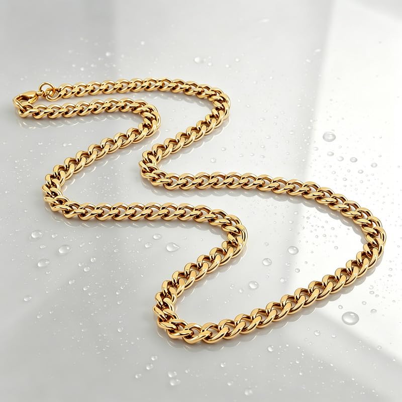Reoxvo Stainless Steel Cuban Link Chain Necklaces Jewelry for Men - color: b.6mm width-gold plated, size: 18.0 Inches