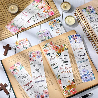 120 Pieces Bible Verses Bookmarks with Hollow Cross for Women Scripture Bookmarks Christian Book Markers for Women Men Church Gifts Supplies (Wood Flower) - style: Wood Flower