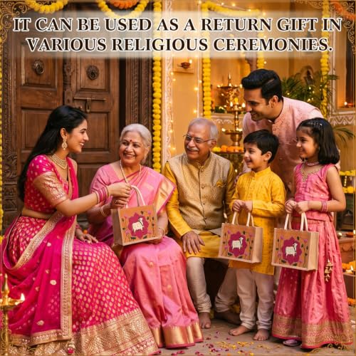 Happy Diwali Return Gift Bags, Pichwai Tote Bags - style: Lotus