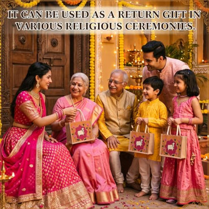 Happy Diwali Return Gift Bags, Pichwai Tote Bags - style: Lotus