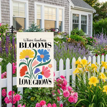 Where Kindness Blooms Love Grows 12 x 18 Inch Floral Garden Flag - color: White 2