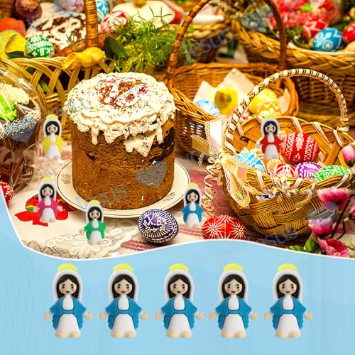 20 Pcs Little Virgin Mary Figurines, Christ Toys Mini Virgin Mary Figures, Little Figures to Hide and Seek Sunday School Religious Party Favors Gift for Sunday Easter Eggs, Blue