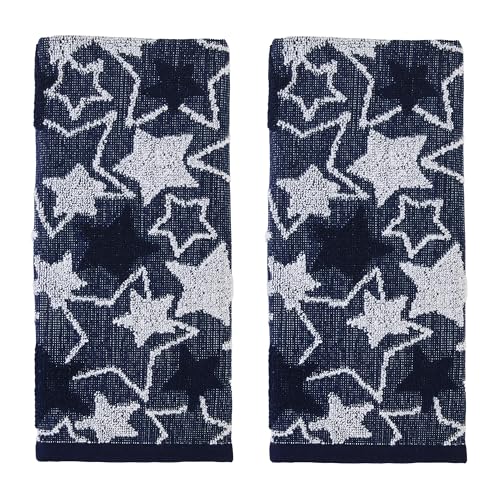 SKL Home Seasonal Stars Hand Towel Set-2pc, 100% Cotton Jacquard, Navy - color: Seasonal Stars