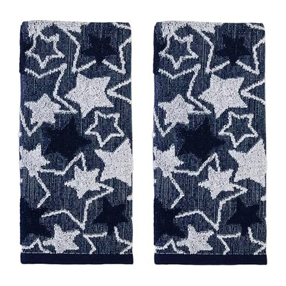 SKL Home Seasonal Stars Hand Towel Set-2pc, 100% Cotton Jacquard, Navy - color: Seasonal Stars