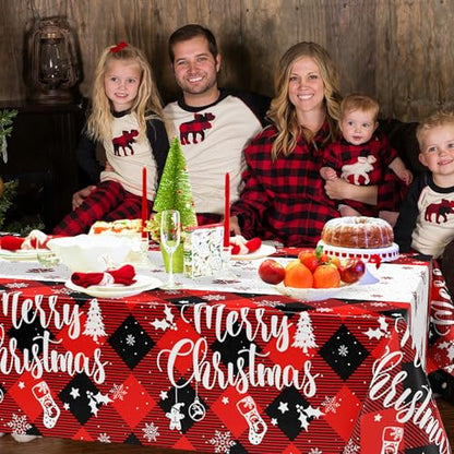 3 Pcs Christmas Buffalo Plaid Snowflake Tablecloth - color: Buffalo Plaid Snowflake