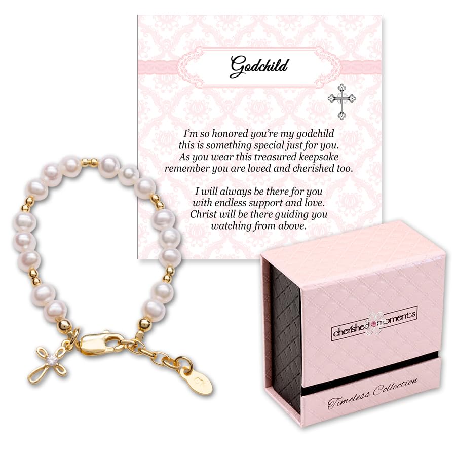Cherished Moments Girls Godchild Cross Bracelet, 14K Gold-Plated - color: LG (5-10 years)