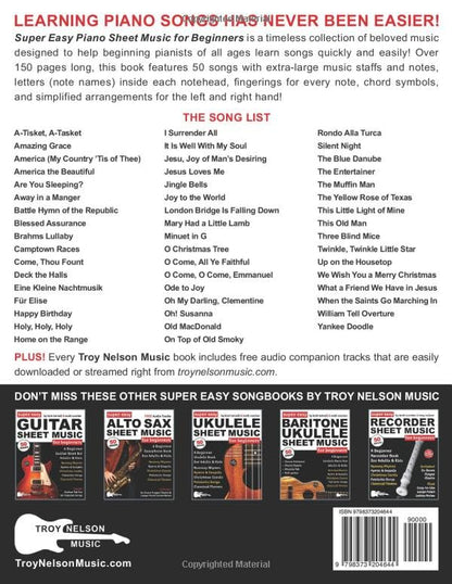 Super Easy Piano Sheet Music for Beginners: A Beginner Piano Book for Adults and Kids—50 Songs Include Nursery Rhymes, Christmas Carols, and More! (Large Print Letter Notes Sheet Music)