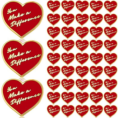 Taiyin 48 Pcs Heart Pins Bulk You Make a Difference Pin Button Nurse Pins Heavy Duty Heart Motivational Lapel Pin Gift for Employee Staff Team Volunteer Nurse Teacher Bulk Valentine's Day